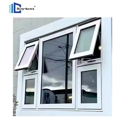 fenêtres en aluminium suspendues verticalement ouvertes, grande vitrine commerciale