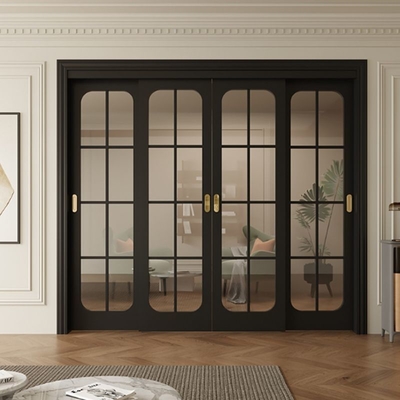 Porte coulissante en verre en aluminium composite de style français Porte en bois en aluminium